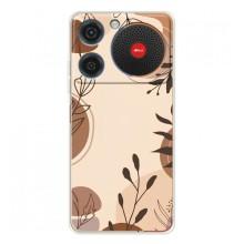 Чехол с цветочным принтом на Нубиа Мюзик (Коричневые цветы)