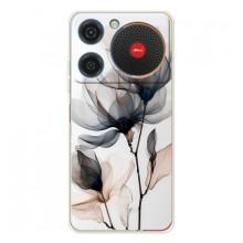 Чехол с цветочным принтом на Нубиа Мюзик (Цветы на белом)