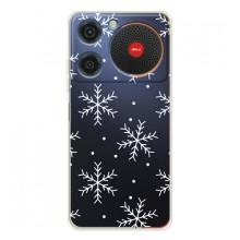 Зимние Чехлы для Нубиа Мюзик - прозрачный фон (Белые снежинки)