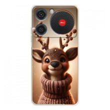 Яркий чехол для ZTE Nubia Music с Зимними Оленятами (Олень в свитере)