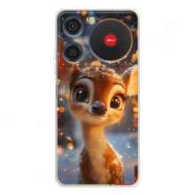 Яркий чехол для ZTE Nubia Music с Зимними Оленятами (Оленёнок среди гирлянд)