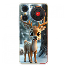 Яркий чехол для ZTE Nubia Music с Зимними Оленятами (Оленёнок в лесу)