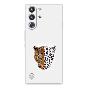 Чехол с леопардовым принтом на ZTE Nubia RedMagic 10 Pro – Леопард на белом