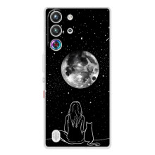 Чехол с рисунком кот на ZTE Nubia RedMagic 10 Pro (Девушка с котом)