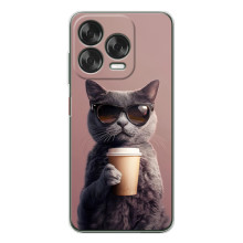 Чехол с принтом стильные животные для Нубия В70 Дезигн (Кот с кофе)