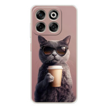 Чехол с принтом стильные животные для Нубия В70 (Кот с кофе)