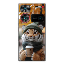 Друкований чохол 'Звірята з кавою' для ZTE Nubia Z60 Ultra – Тигр з кавою