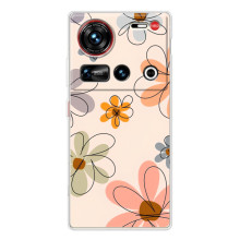 Чехол с цветочным принтом на 傳說 ZTE Nubia Z70 Ultra (Разноцветные цветы)