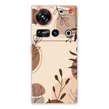 Чехол с цветочным принтом на 傳說 ZTE Nubia Z70 Ultra (Коричневые цветы)