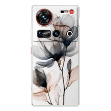 Чехол с цветочным принтом на 傳說 ZTE Nubia Z70 Ultra (Цветы на белом)