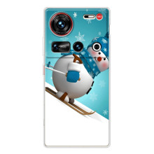 Новогодние Чехлы для 傳說 ZTE Nubia Z70 Ultra (VPrint) – Снеговик на лыжах