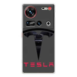 Силиконовый бампер с картинкой машины на ZTE Nubia Z70 Ultra – Logo TESLA
