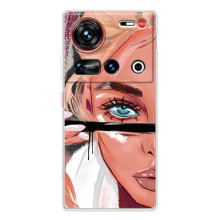 Силіконовый Чохол на ZTE Nubia Z70 Ultra з картинкой Модных девушек (Дівчина та вії)