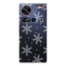 Зимние Чехлы для 傳說 ZTE Nubia Z70 Ultra - прозрачный фон (Белые снежинки)