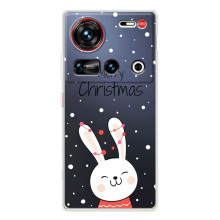 Зимние Чехлы для 傳說 ZTE Nubia Z70 Ultra - прозрачный фон (Рождественский заяц)