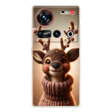 Яркий чехол для ZTE Nubia Z70 Ultra с Зимними Оленятами (Олень в свитере)