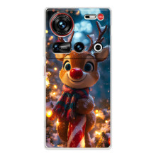 Яркий чехол для ZTE Nubia Z70 Ultra с Зимними Оленятами (Олень в шарфе)
