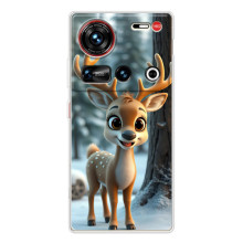 Яркий чехол для ZTE Nubia Z70 Ultra с Зимними Оленятами (Оленёнок в лесу)