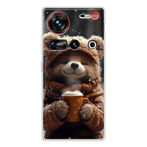 Печатный чехол «Зверята с кофе» для ZTE Nubia Z70 Ultra – Мишка с кофе