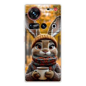 Печатный чехол «Зверята с кофе» для ZTE Nubia Z70 Ultra – Зайчик с кофе