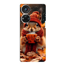 Друкований чохол 'Звірята з кавою' для ZTE Blade V40s – Білка з кавою