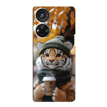 Друкований чохол 'Звірята з кавою' для ZTE Blade V40s – Тигр з кавою